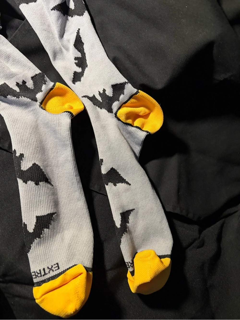 Adult Bat Pattern Knee-High Costume Socks - Yellow & Gray Compression stockings